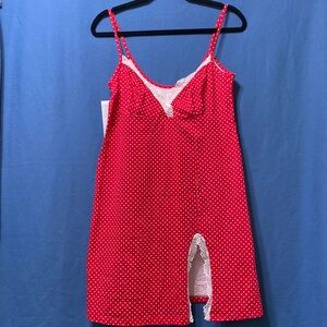 New polka dots sleeping dress with front side slit cotton 92% side M